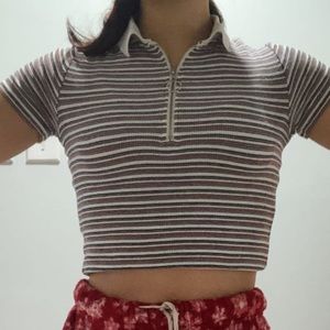 Vintage striped cropped collar tee Garage